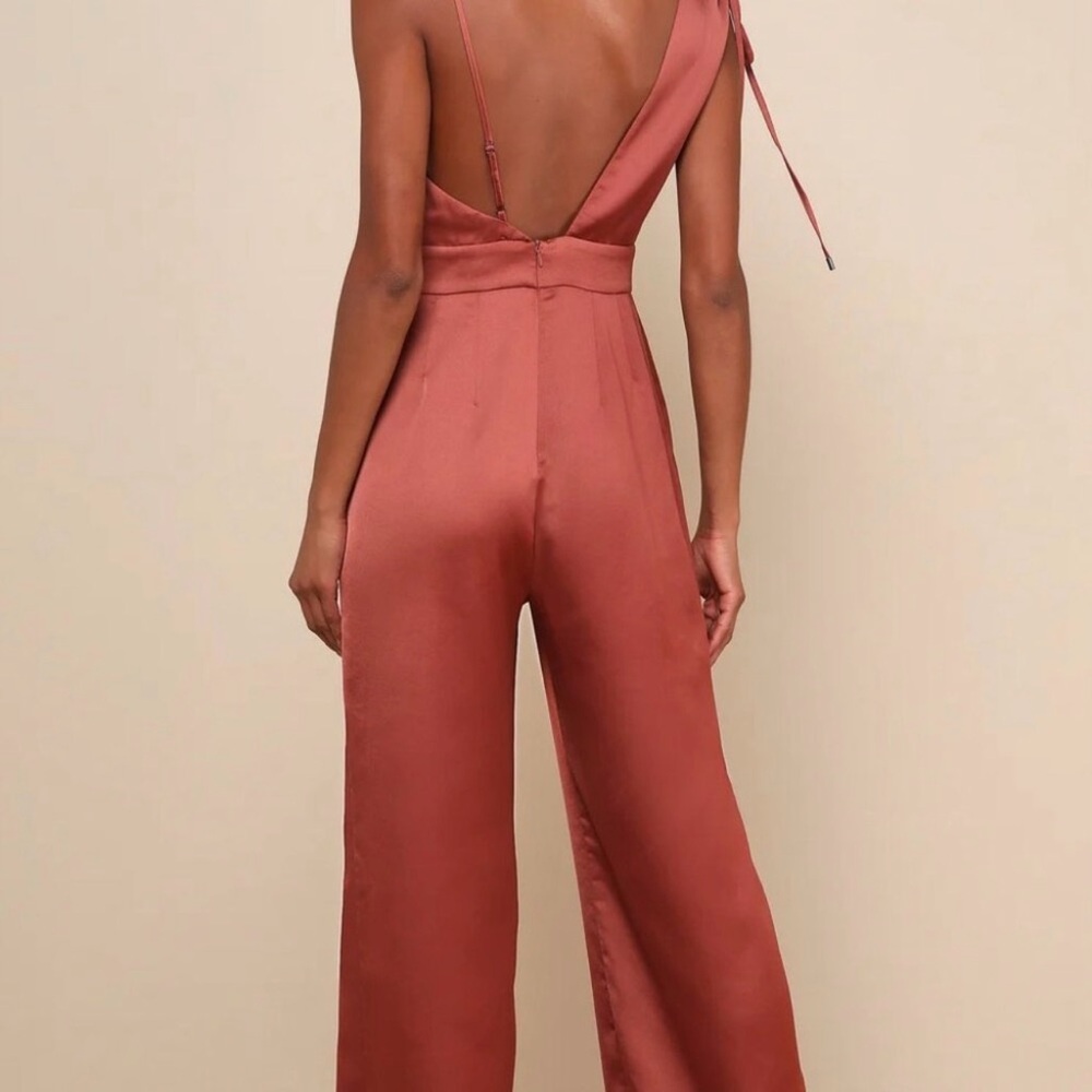 Renamed Look of Luxe Rust Satin Jumpsuit Wide Leg Size Small - Picture 5 of 13